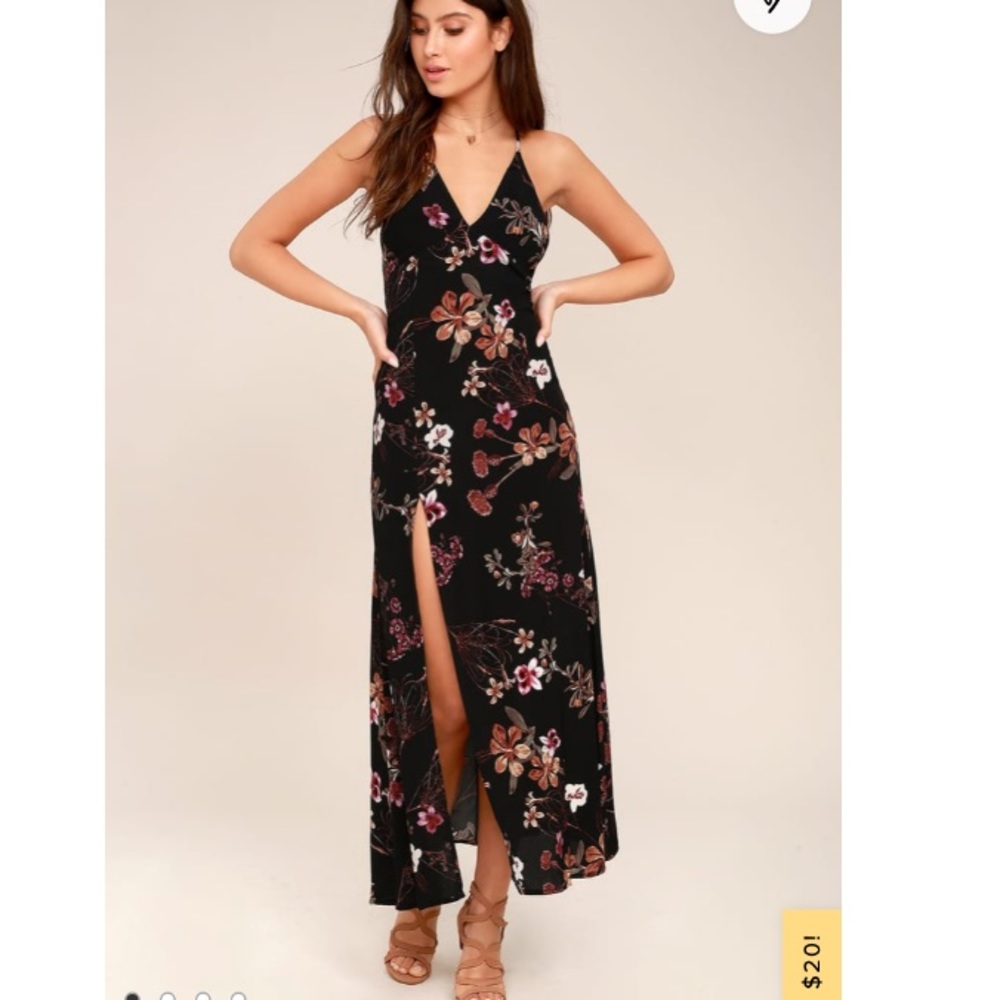 Lulu’s sugar land black floral maxi dress